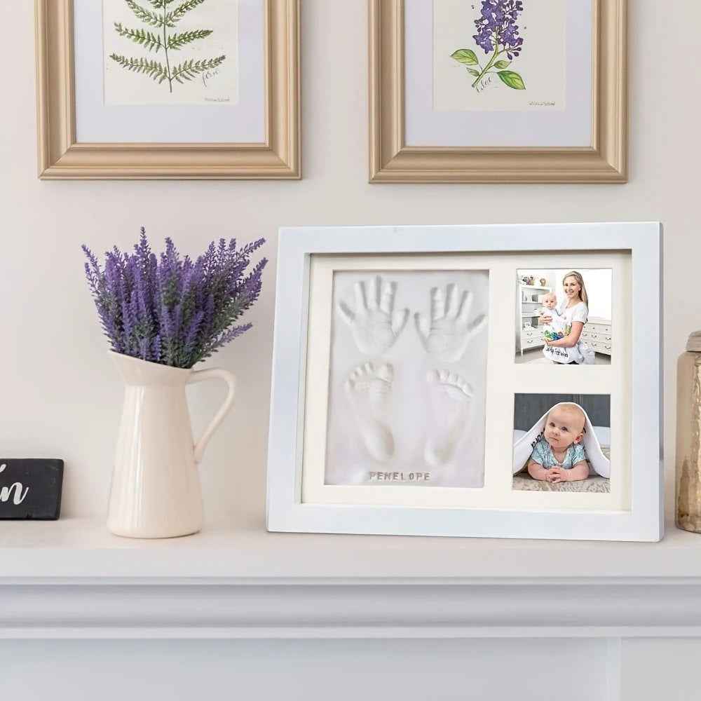 Handprint and Footprint Frame with Ink Pad - Baby Keepsake, Dog &amp; Cat Paw Print, DIY Child Photo Frame