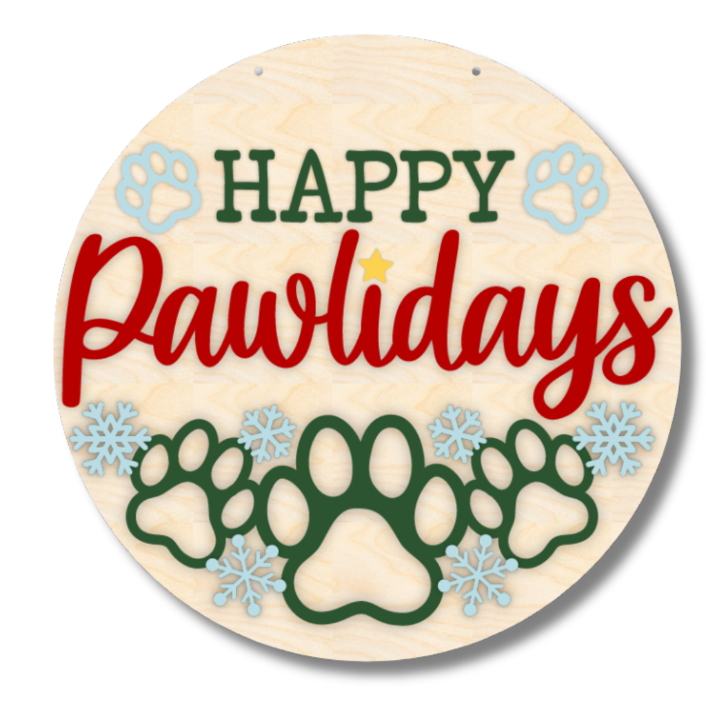 Unfinished Happy Pawlidays Door Sign Kit | Wood Craft Cutouts | 1/4" Thick |