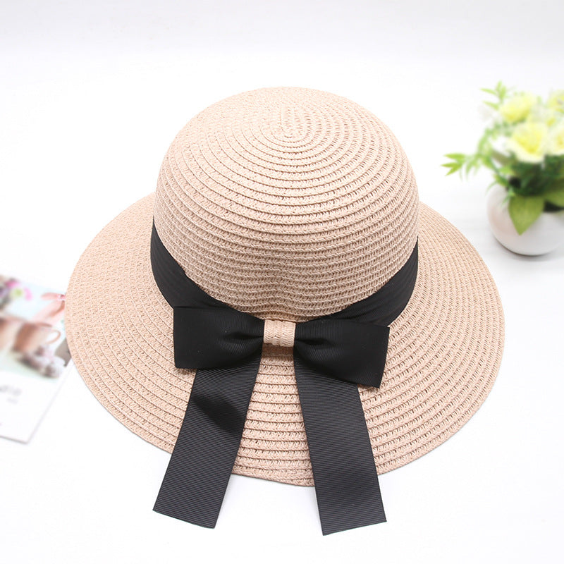 Summer Cap Black Ribbon Decorate Wavy Straw Hat For Girls Hat Kids Sun Cap Baby Beach Hats for Girls