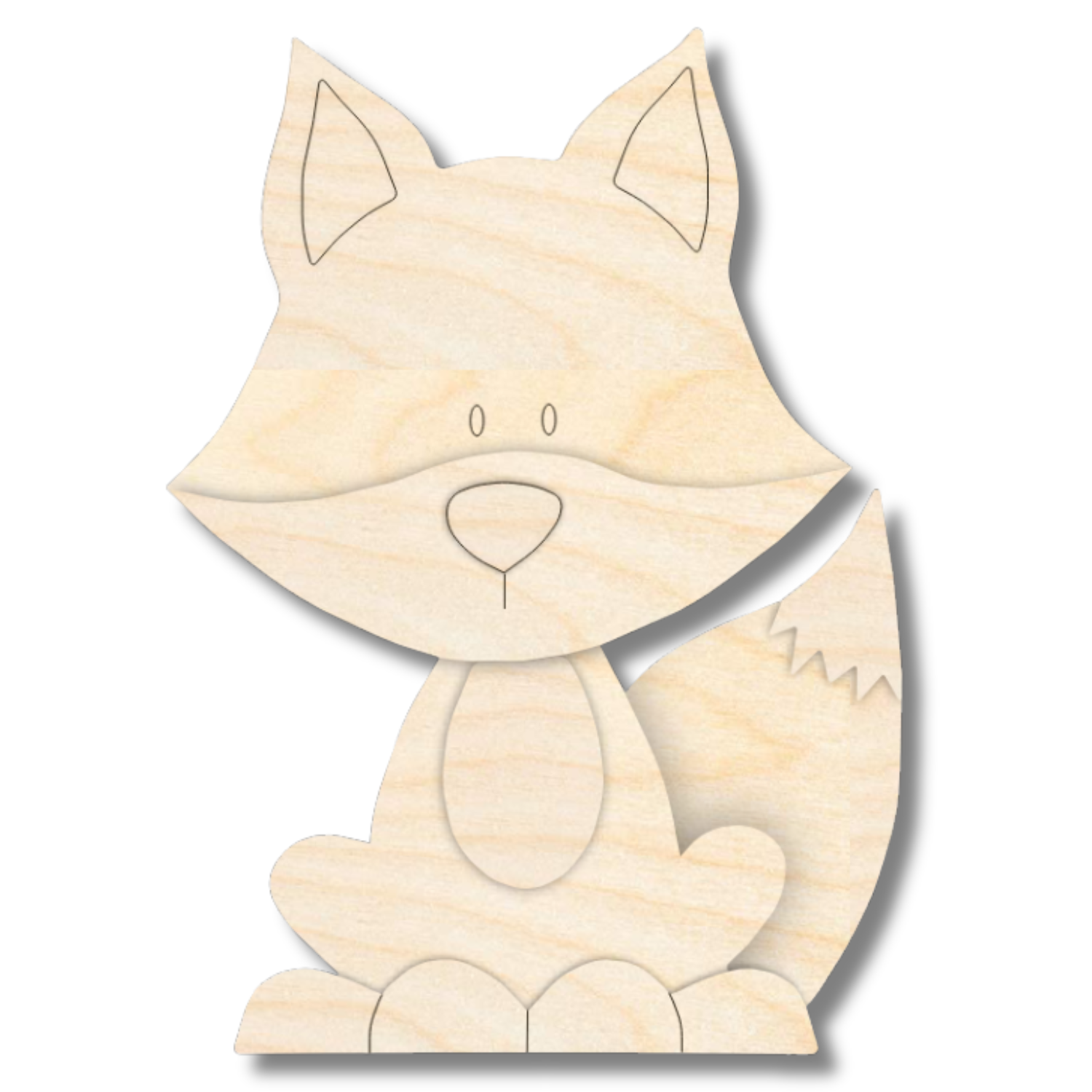 Unfinished Wood Layered and Etched Fox Shelf Sitter | 6" Tall | 1/4" Wood | Wood Craft DIY