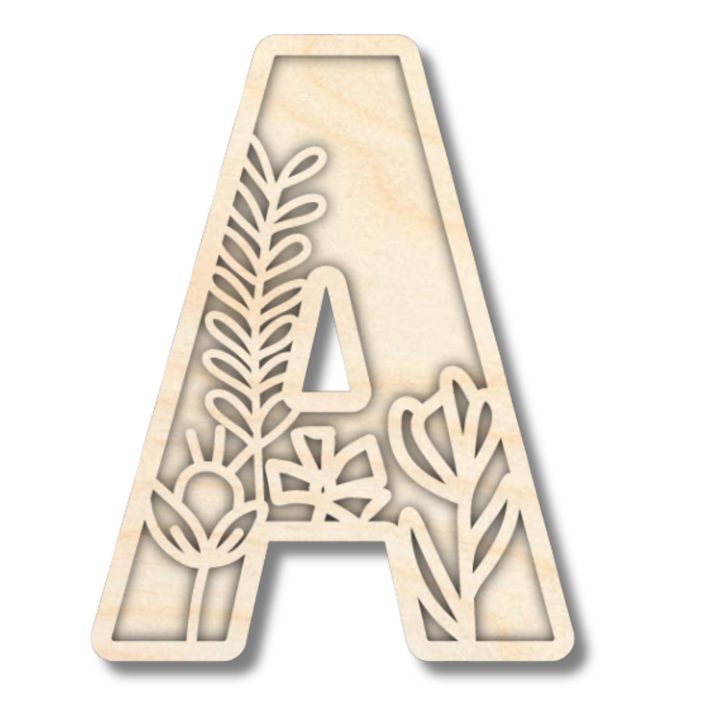 Unfinished Wood Layered Themed Letters | Wild Flowers | A-Z | 2 Piece | up to 24"