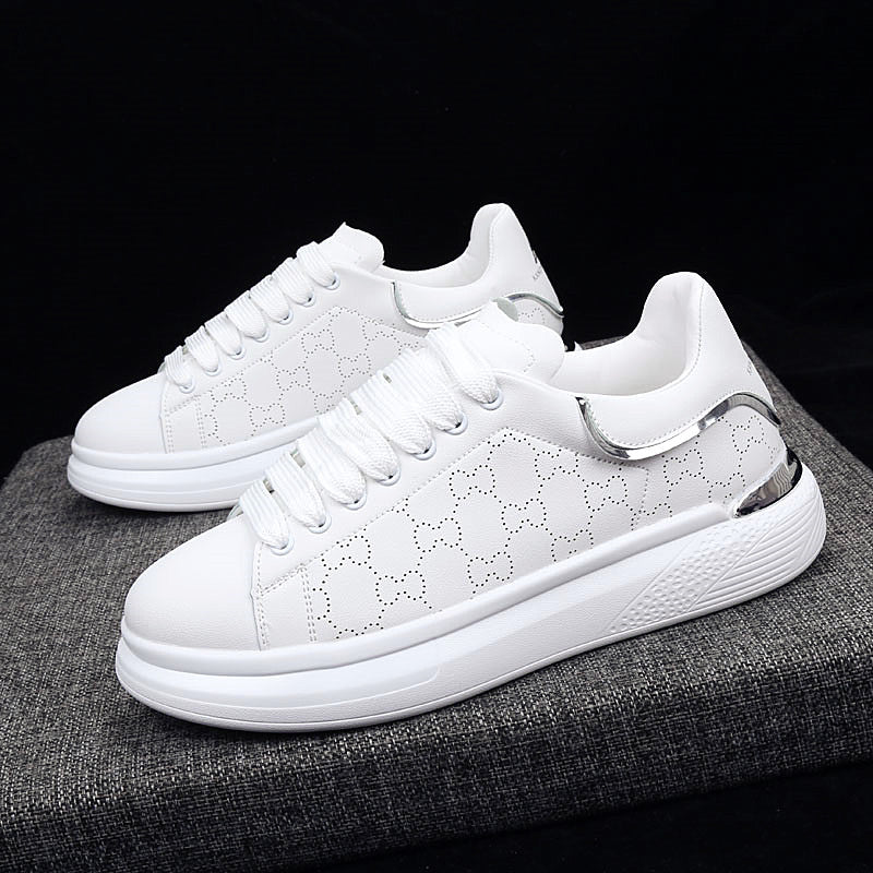 New Fashion White High Quality Women's White Thick Soled Sports Casual Couple Shoes Summer Lace-Up Trainers Gym Tennis Running Breathable High Quality Sneakers