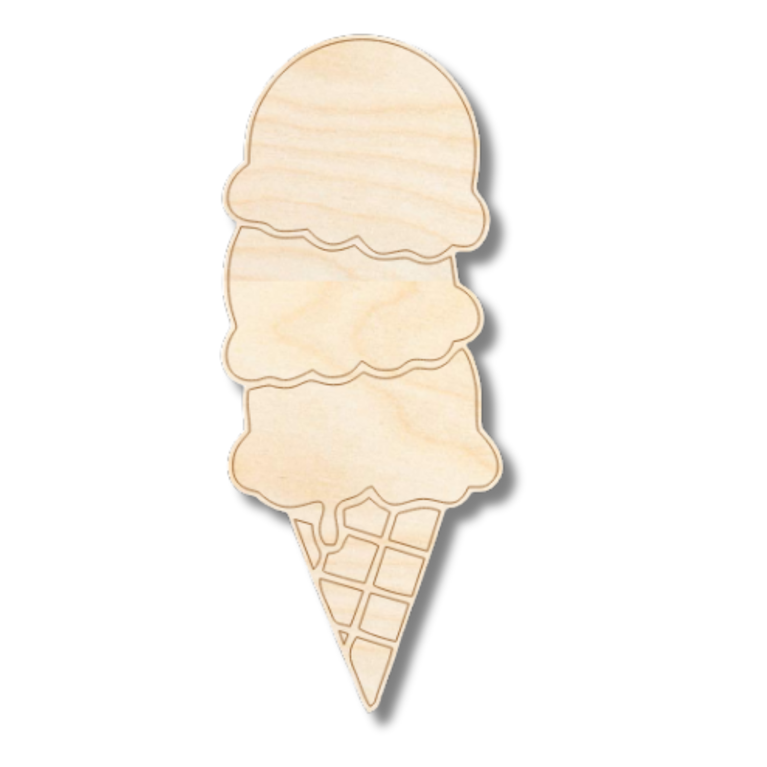 Unfinished Wood Etched Triple Stack Ice Cream Shape | Paint By Line Crafts | up to 30" DIY