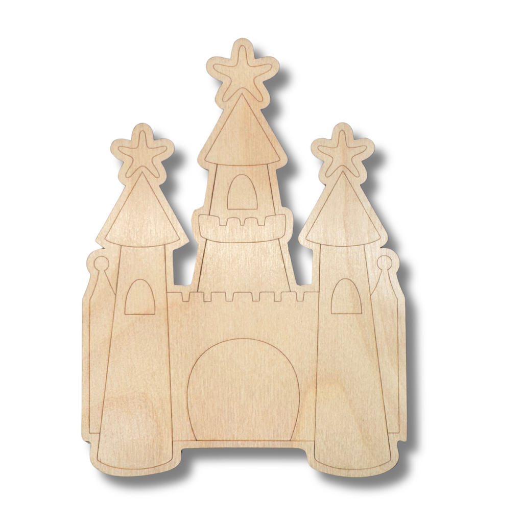 Unfinished Wood Etched Castle Shape | Paint By Line Crafts | up to 30" DIY