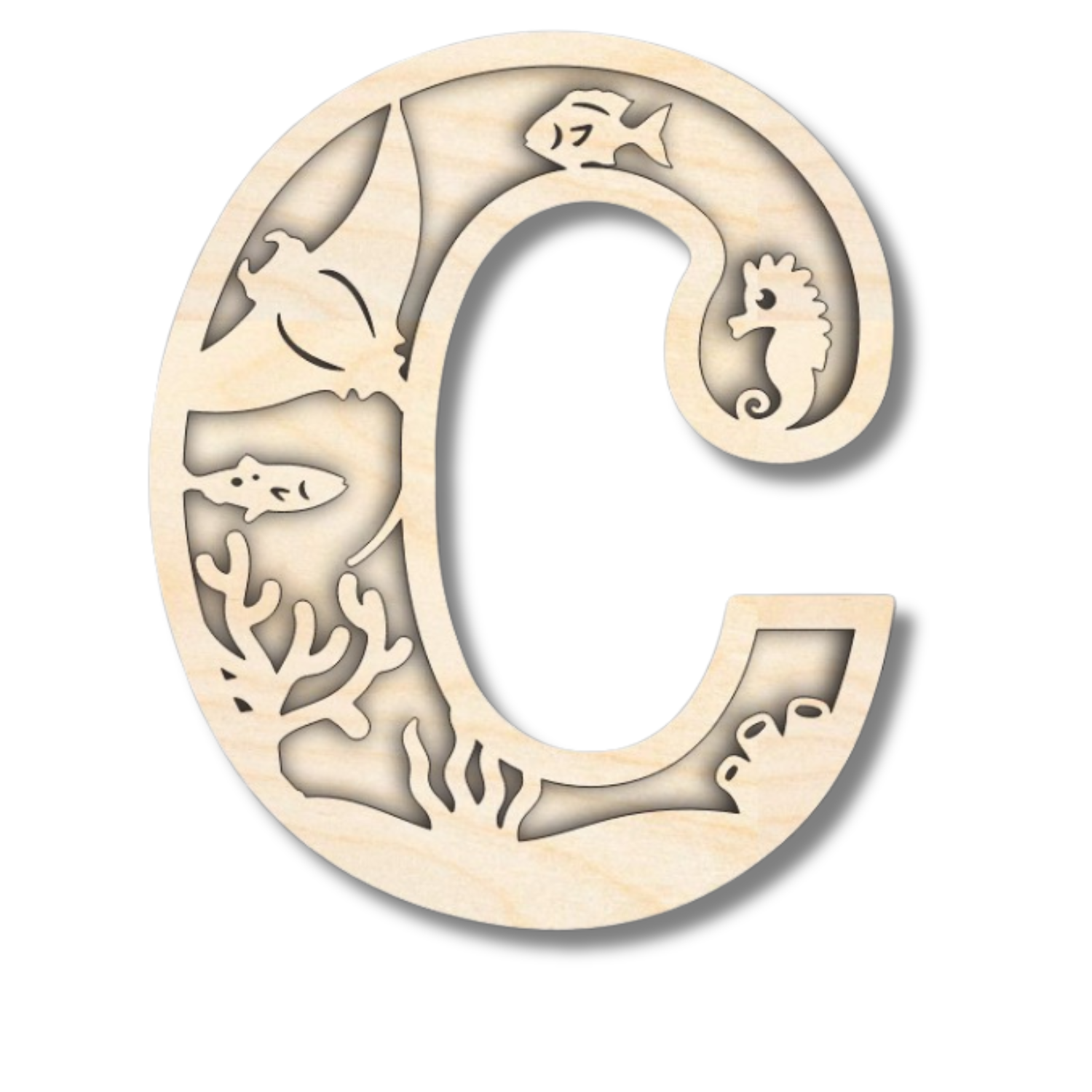 Unfinished Wood Layered Themed Letters | Ocean | A-Z | 2 Piece | up to 24"