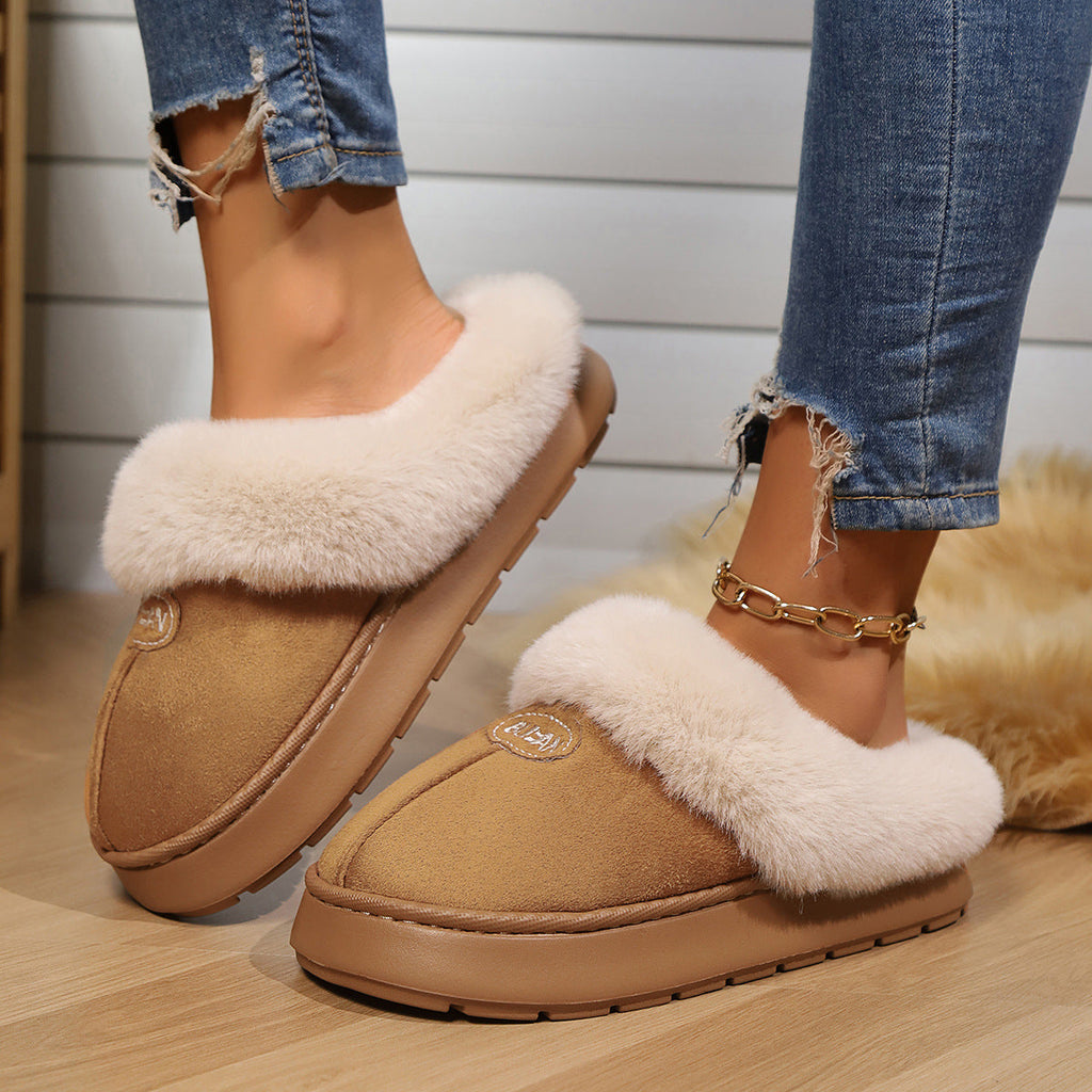 Women Fur Slippers Winter Warm Shoes Suede Plush House Indoor Outdoor Men Couples Cotton Cozy Comfy Faux Fur Slip-On Women House Shoes Memory Foam Suede Fluffy Comfort Plush Anti-Slip Slippers