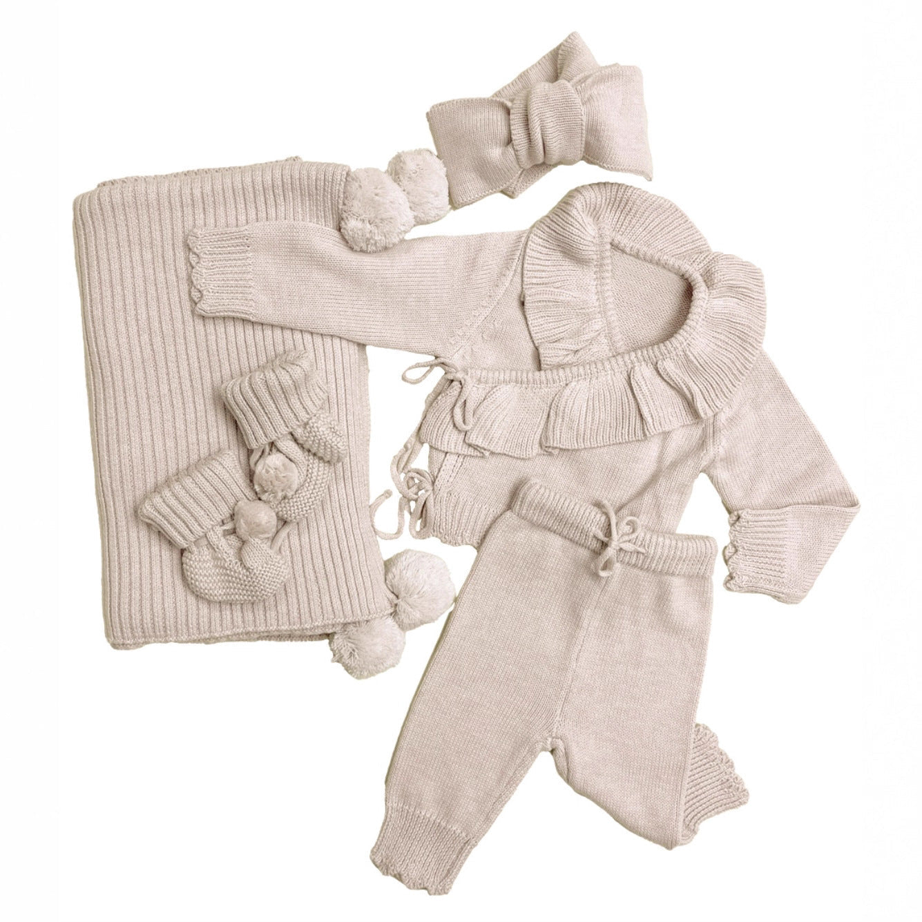 Baby Ruffle-Trim Sweater Cardigan Outfit Pants Headband 3-Piece Set