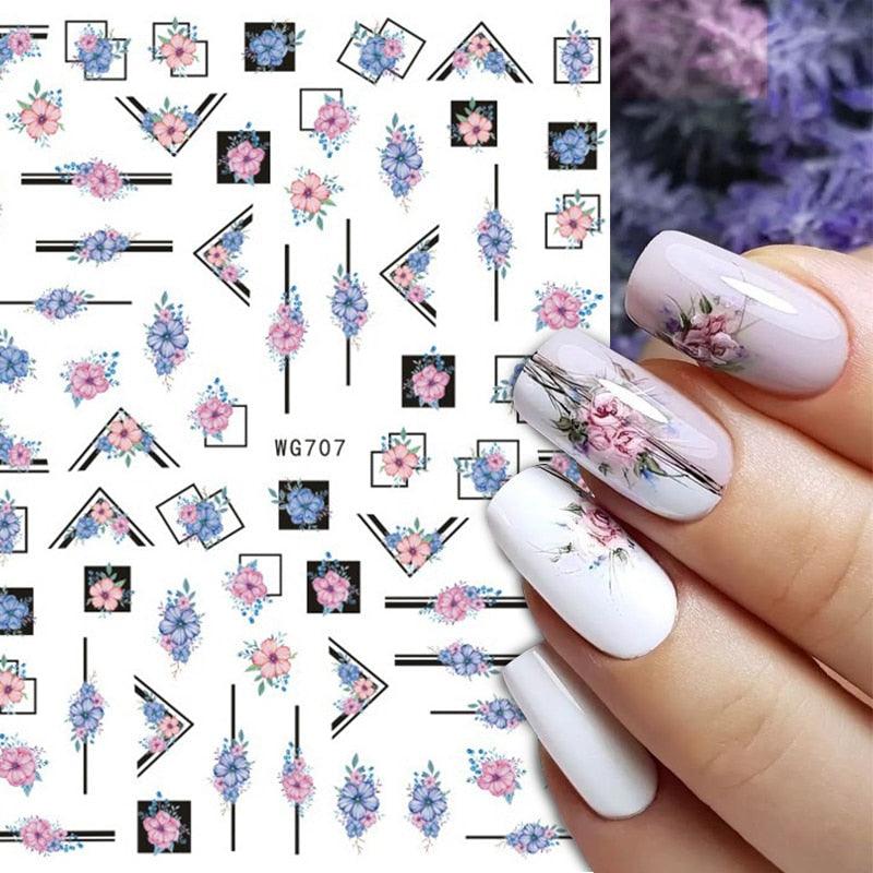 3D Nails Sticker Spring Cartoon Animals Flowers Leaves Self Adhesive Decals Sliders Nail Art Accessories Decoration Decal Self-Adhesive 3D Wave Design Decoration for Women Girls Tape Nail Art Stickers Decal Decoration