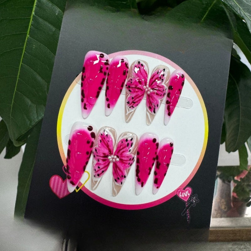Carved Styling Press on Nails Almond Nails Summer Handcrafted Summer Beauty