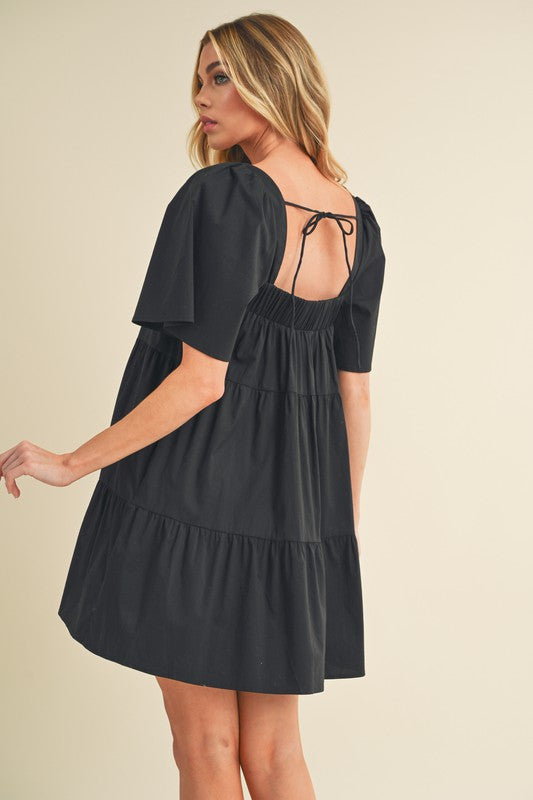 Square Neck Half Sleeve Tiered Summer Dress For Women–Elegant & Flattering with Ruched Detail & Chic Tiered Design