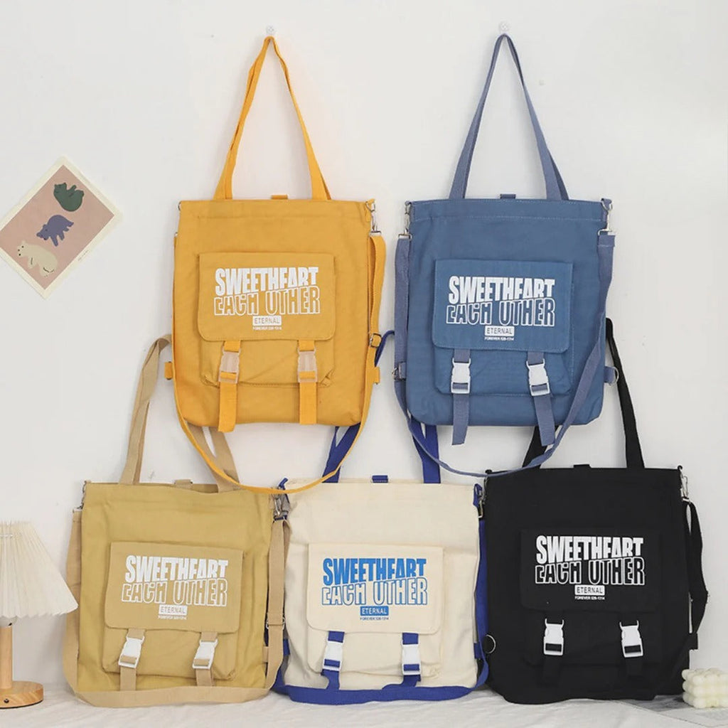 Carry letter pattern printed canvas bag, student shoulder canvas bag, shopping bag with zipper, tote canvas bag