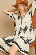 Vintage Cream Printed Midi Dress Timeless & Elegant Dress For Women Classic Design Dress