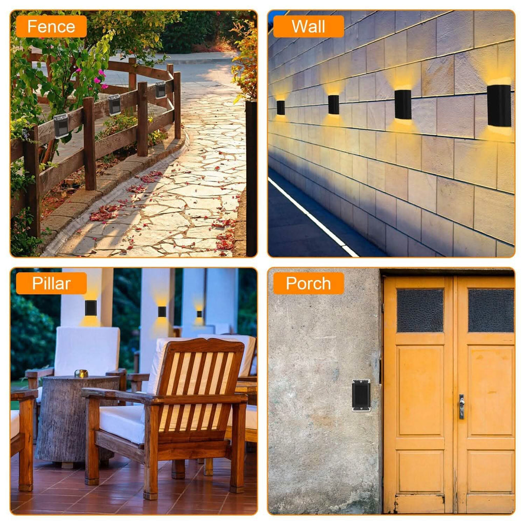 4-Pack: Solar Powered Wall Sconce Light IP55 Rechargeable Optical Sensor Lamp