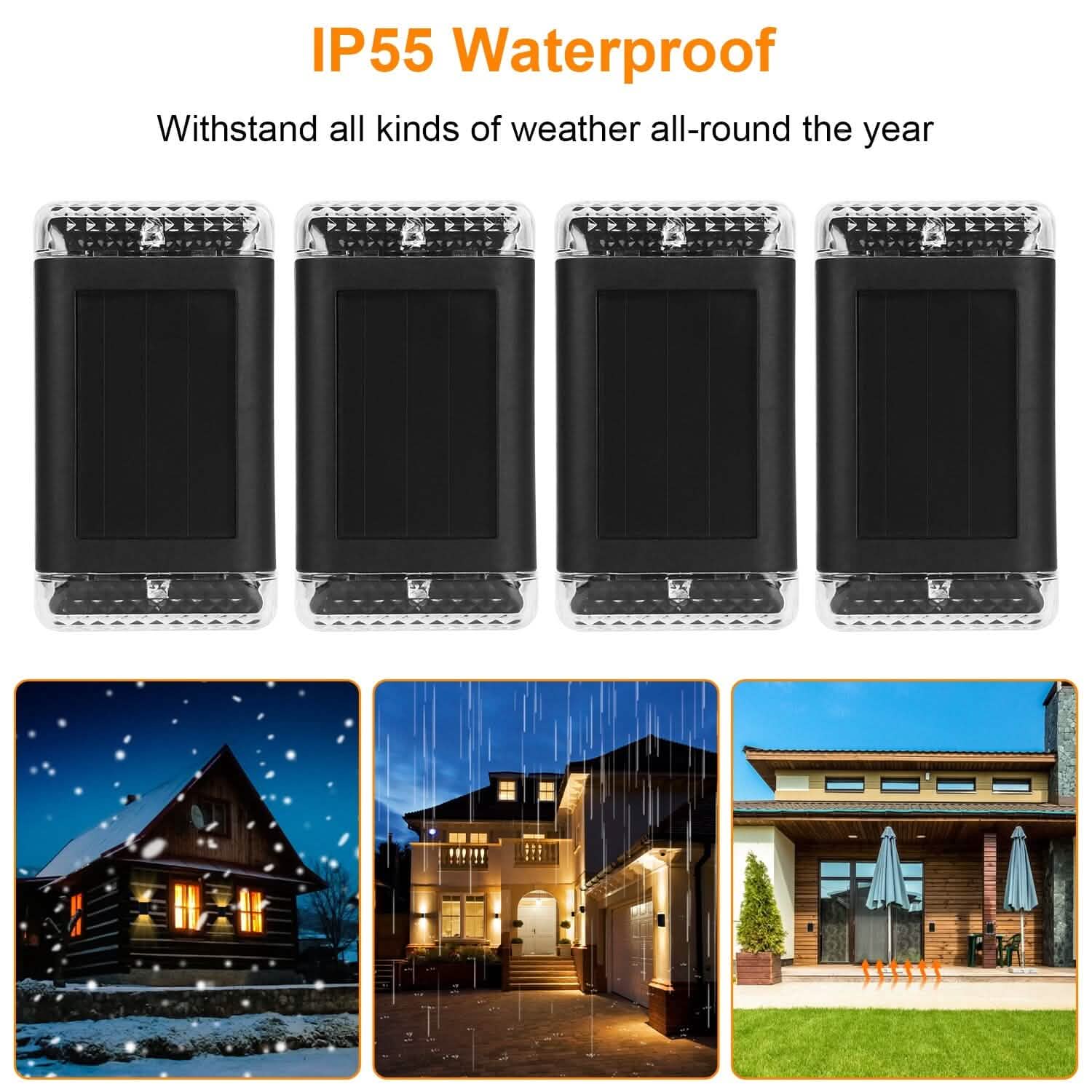 4-Pack: Solar Powered Wall Sconce Light IP55 Rechargeable Optical Sensor Lamp