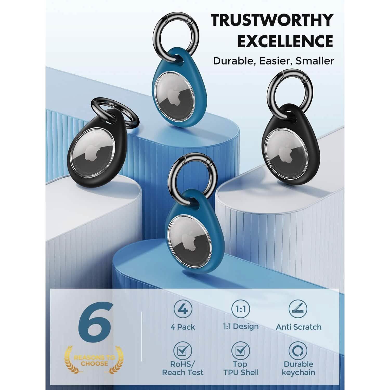 4-Pack: UNBREAKcable Apple AirTag Holder with All Metal Keychain Key Ring Clip  (Refurbished)