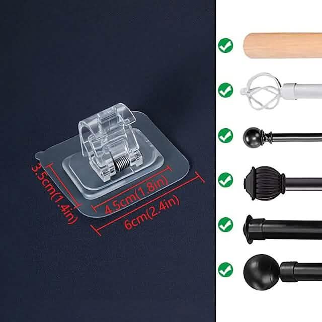 4-Piece: No Drill Curtain Rod Hook Holder