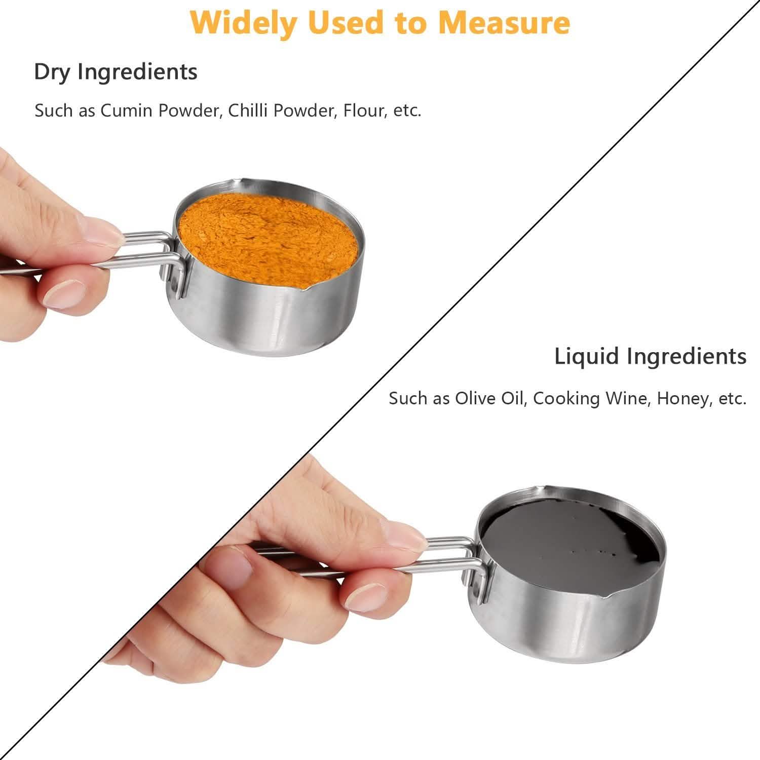 4-Piece: Stainless Steel Measuring Cups Stackable Kitchen Spoons Set