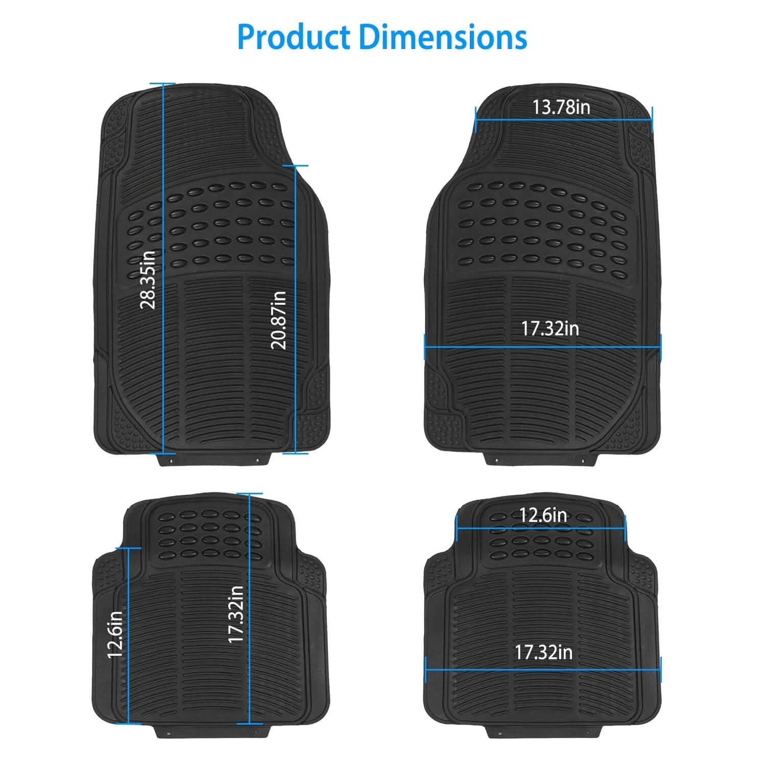 4-Pieces: Heavy Duty PVC Rubber Automotive Floor Mats with Trimmable Design