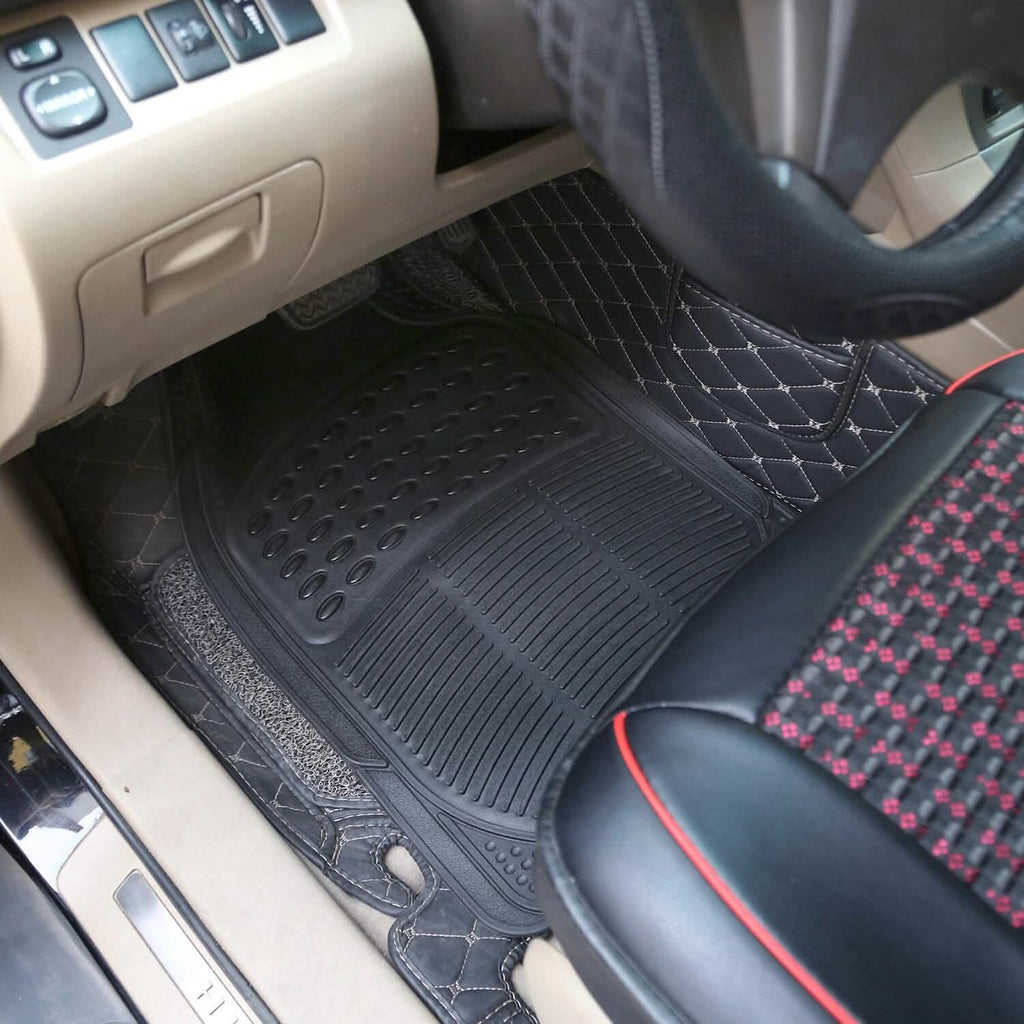 4-Pieces: Heavy Duty PVC Rubber Automotive Floor Mats with Trimmable Design