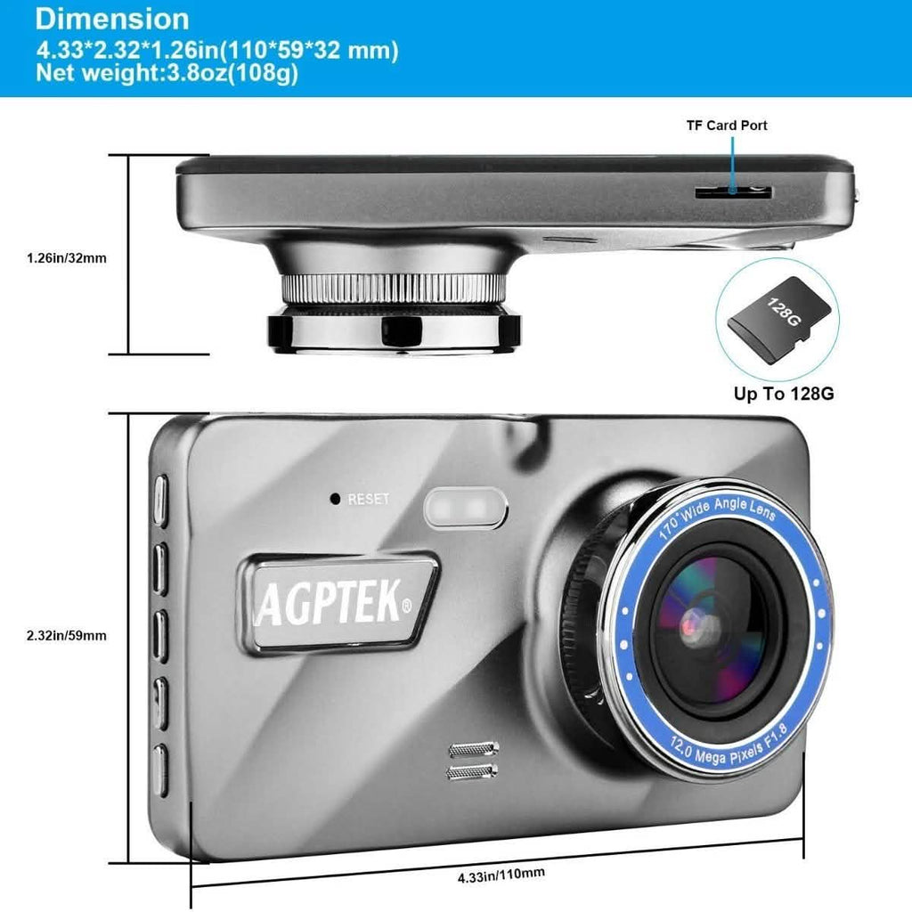 4" Vehicle 1080P Car Dashboard DVR Camera Video Recorder G-Sensor Dash Cam