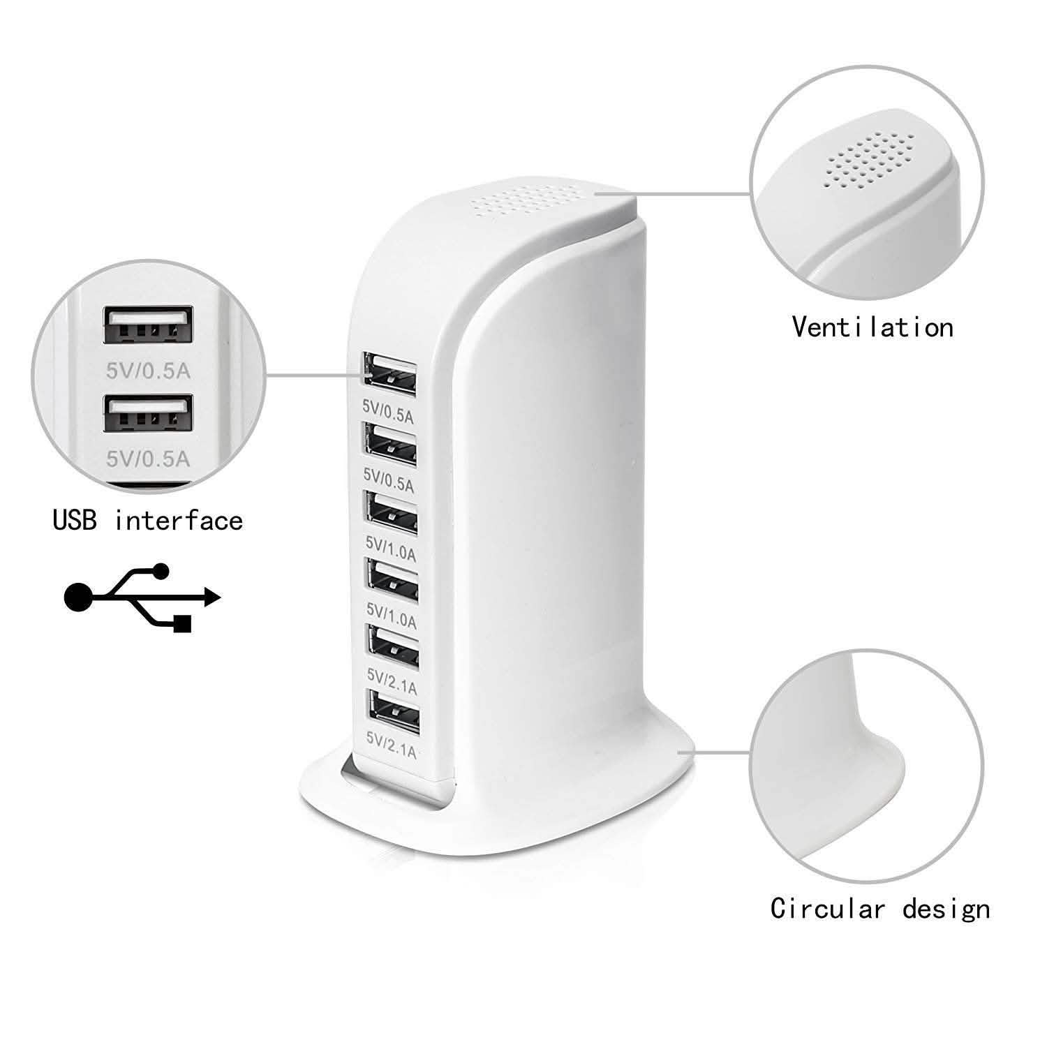 40-Watt 6-Port USB Charging Station for Smart Phones and Tablets