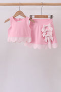 Pink scalloped active skorts set