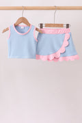 Blue Performance Scalloped Skorts Set