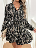 Dark Navy Printed Long Sleeve Mini Dress Elegant & Stylish Dress For Every Occasion