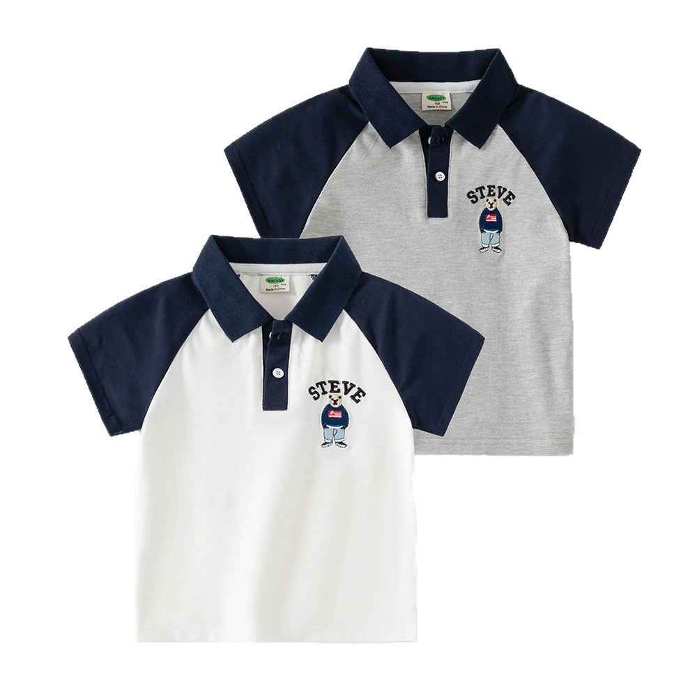 Boy's Cartoon Polo Shirt Summer Casual Short Sleeve Raglan Sleeve for Kids and Teens