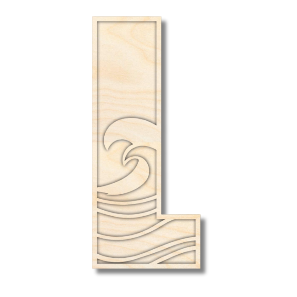 Unfinished Wood Layered Themed Letters | Wave | A-Z | 2 Piece | up to 24"