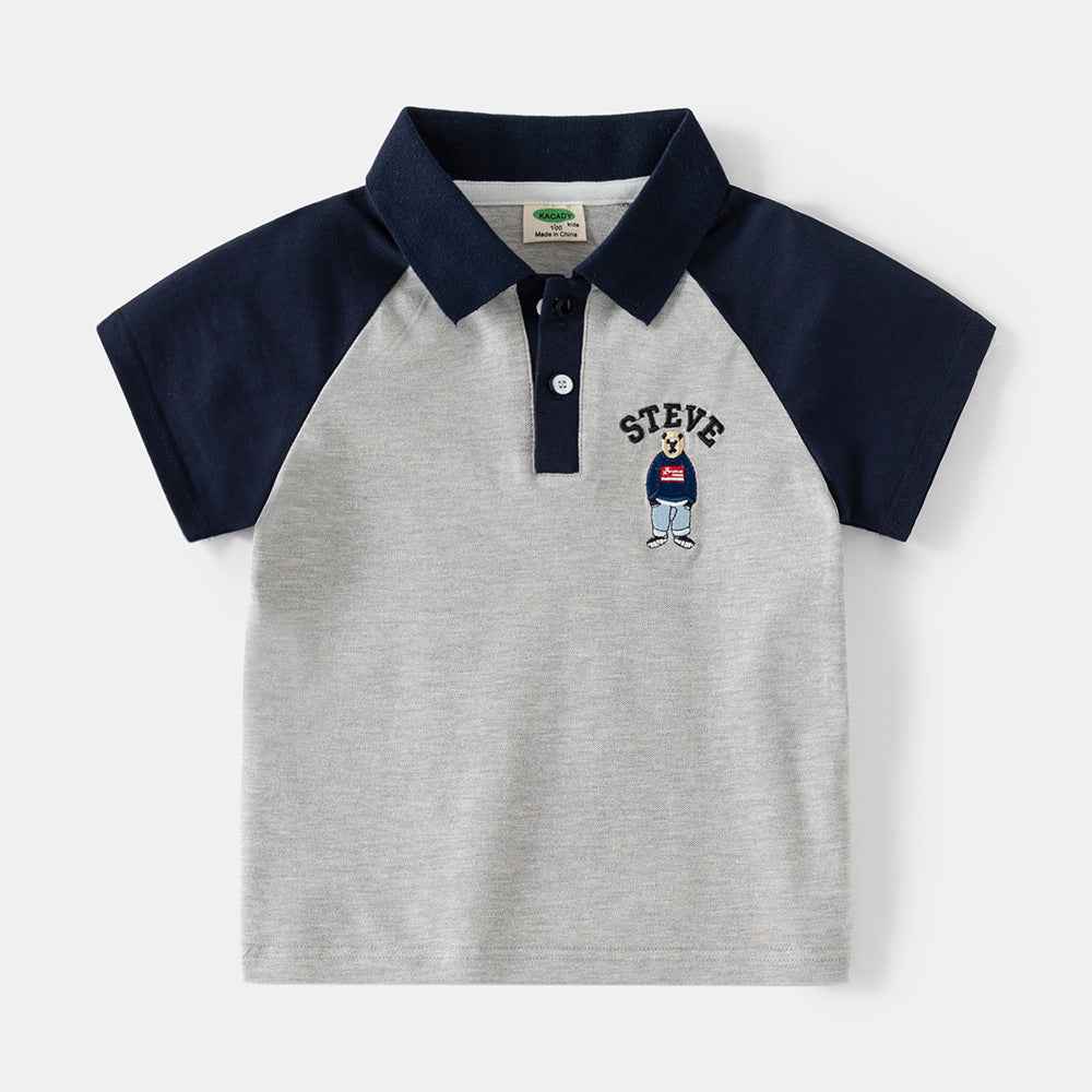 Boy's Cartoon Polo Shirt Summer Casual Short Sleeve Raglan Sleeve for Kids and Teens