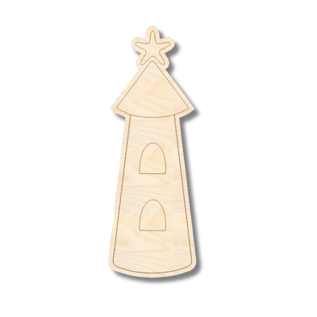 Unfinished Wood Etched Castle Tower Shape | Paint By Line Crafts | up to 30" DIY