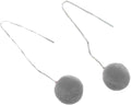 Faux Fur Pom Pom Tassel Drop Dangle Earrings Set