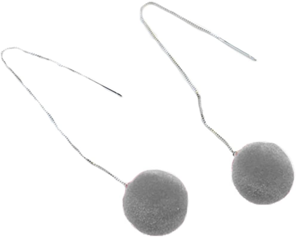 Faux Fur Pom Pom Tassel Drop Dangle Earrings Set