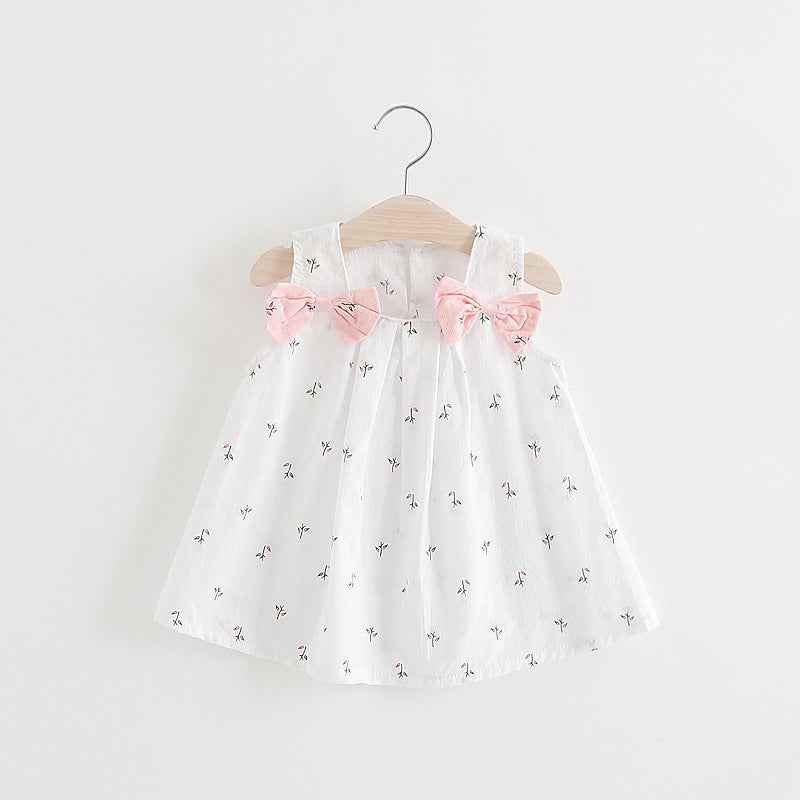 Solid color bow bow floral print halter skirt