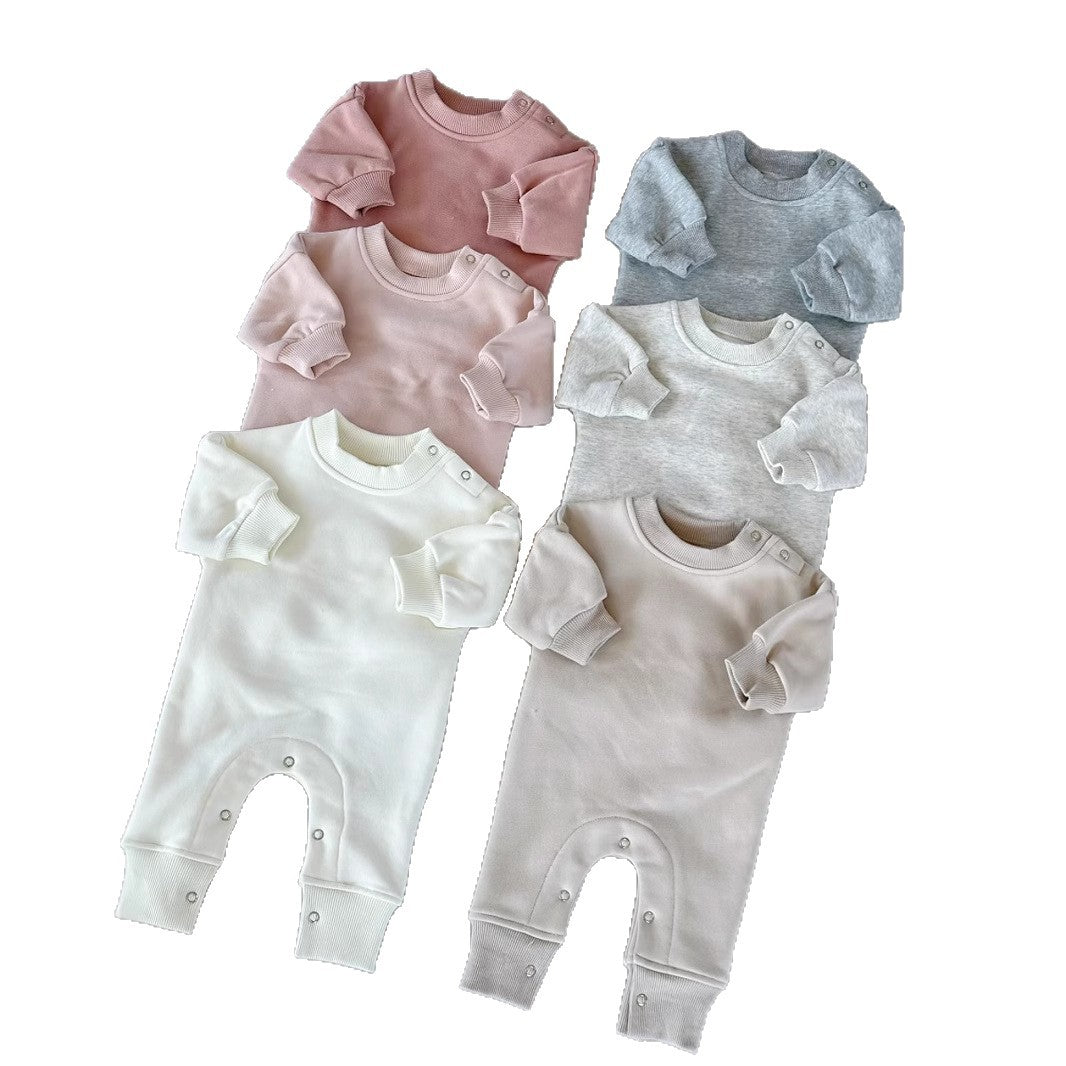 Children's Fleece Solid Color Stylish Thick Romper Jumpsuit