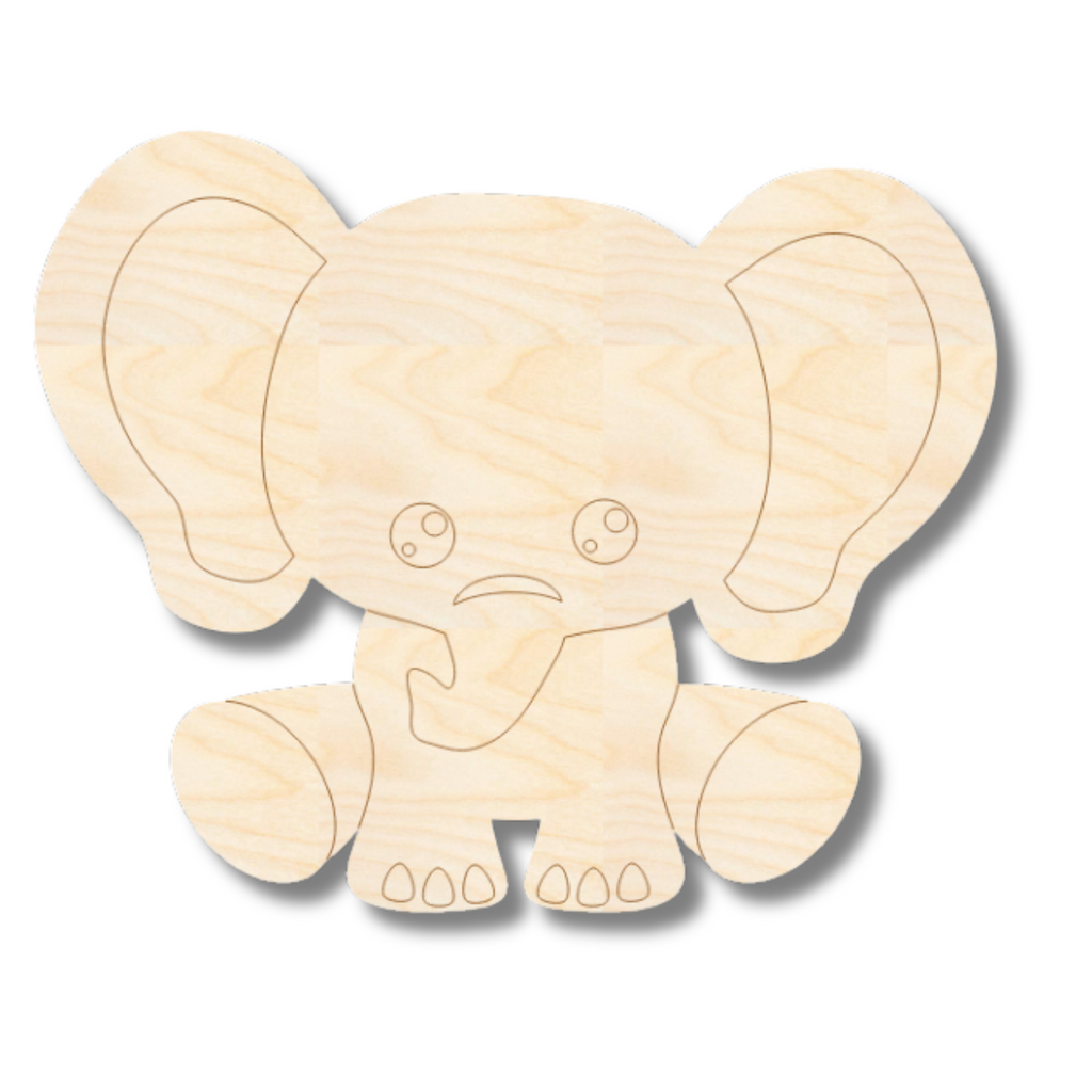 Unfinished Wood Etched Cute Elephant Shape | Paint By Line Crafts | up to 30" DIY