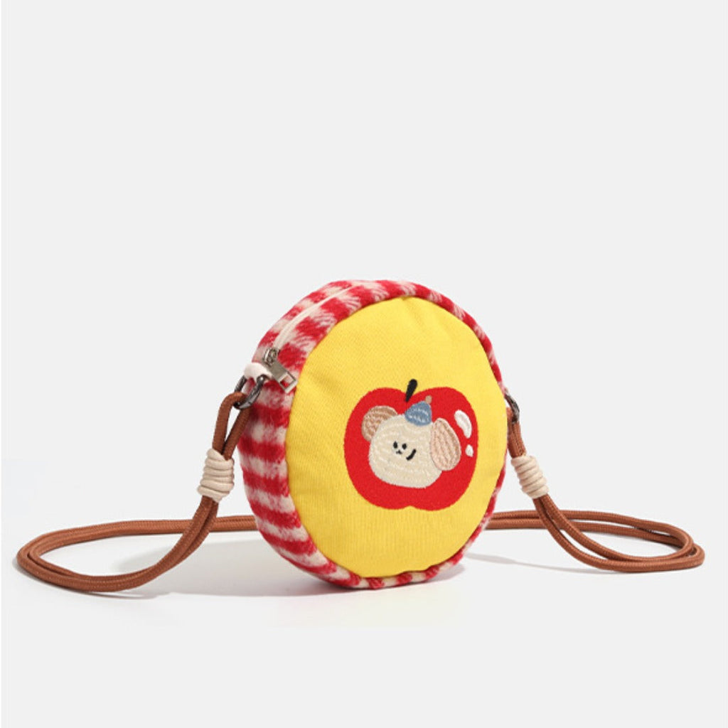 Toddler purse, cute shopping crossbody bag, mini round cake bag girl, cartoon embroidery small crossbody bag, travel change bag girl