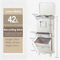 42L Kitchen Trash Can 3 Compartments with Pedal & Wheels, Recycling Bin