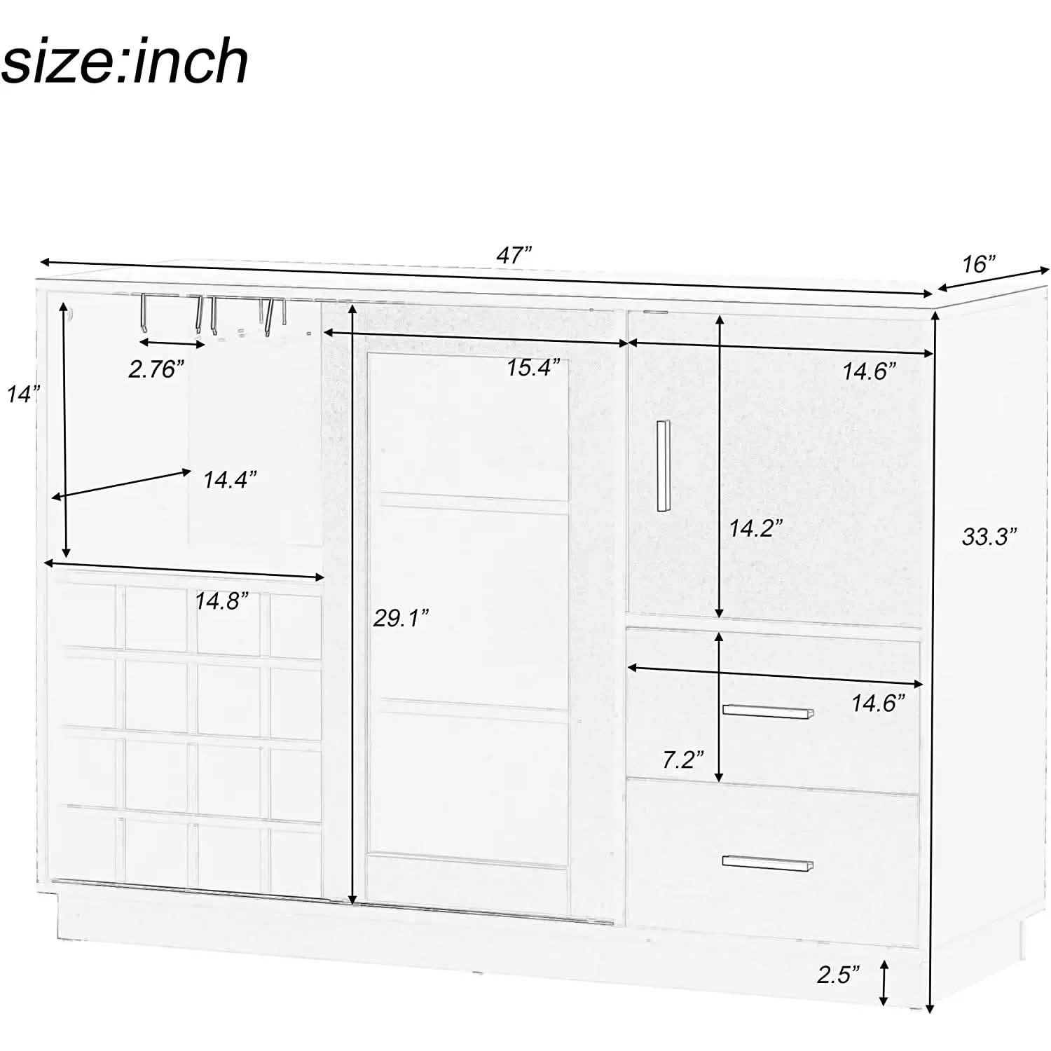 47" Console Dining Table Buffet Sideboard