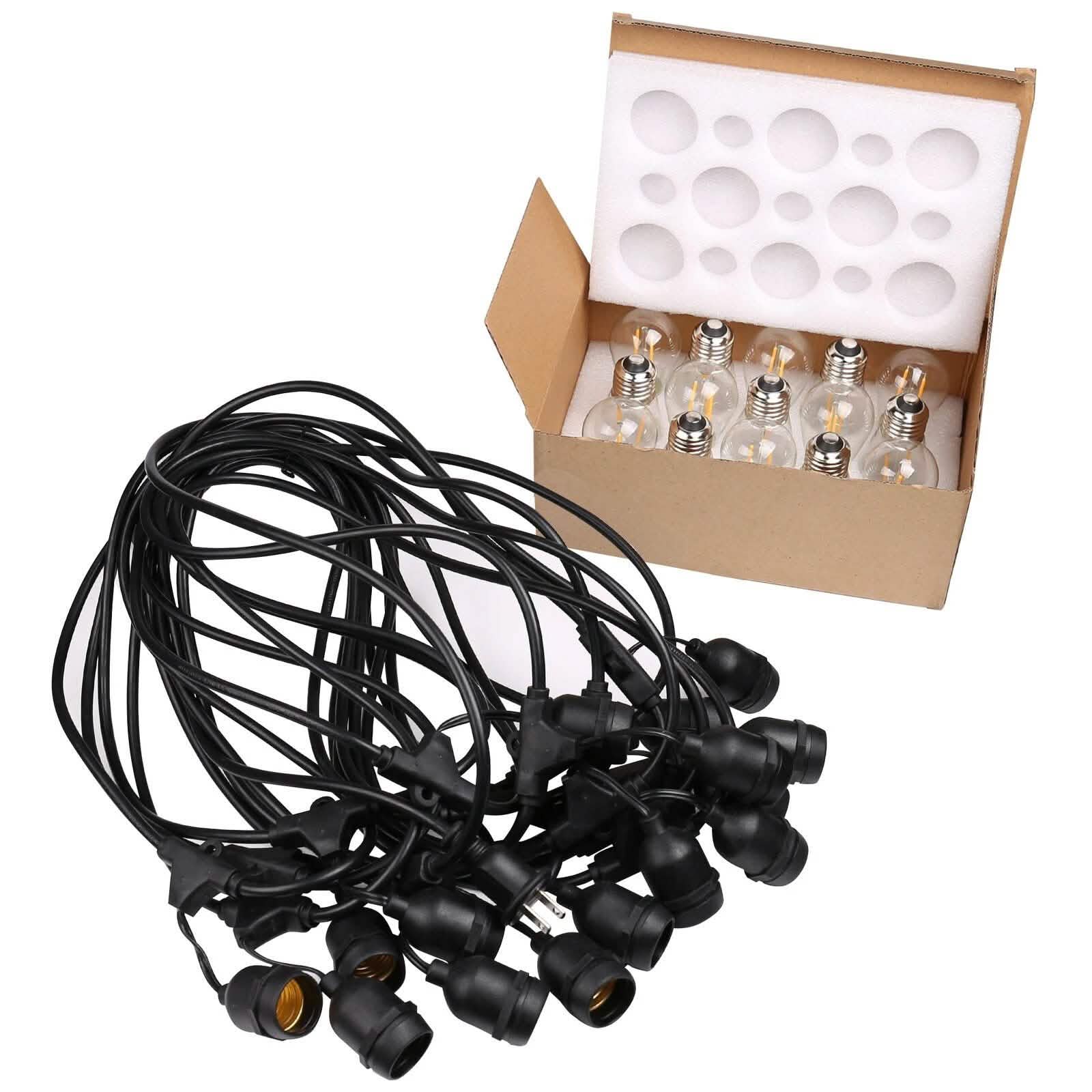 48 Ft. LED String Lights Outdoor Commercial Grade Waterproof Bulbs