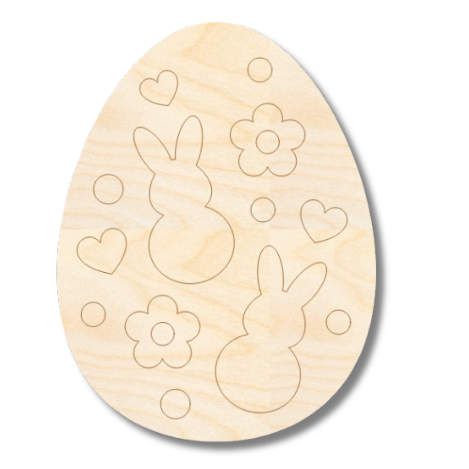 Unfinished Wood Etched Flower And Bunny Pattern Egg Shape | Paint By Line Crafts | up to 30" DIY