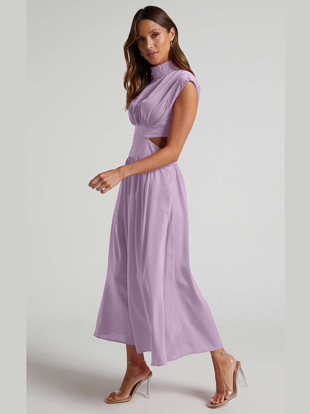 Modern Cutout Mock Neck Sleeveless Ruched Dress Elegant Dress For Women
