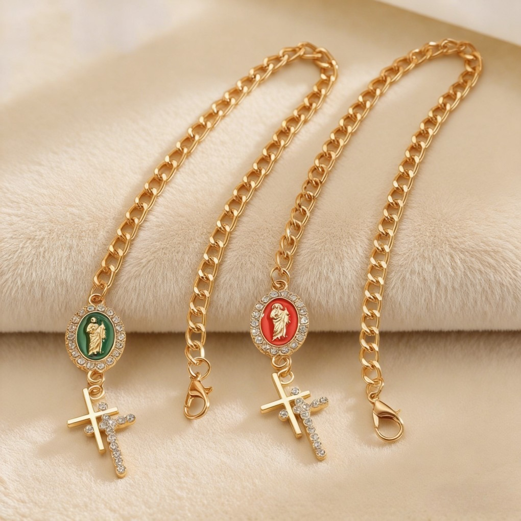 Versatile Gold-Plated Virgin Mary & Cross Bracelet