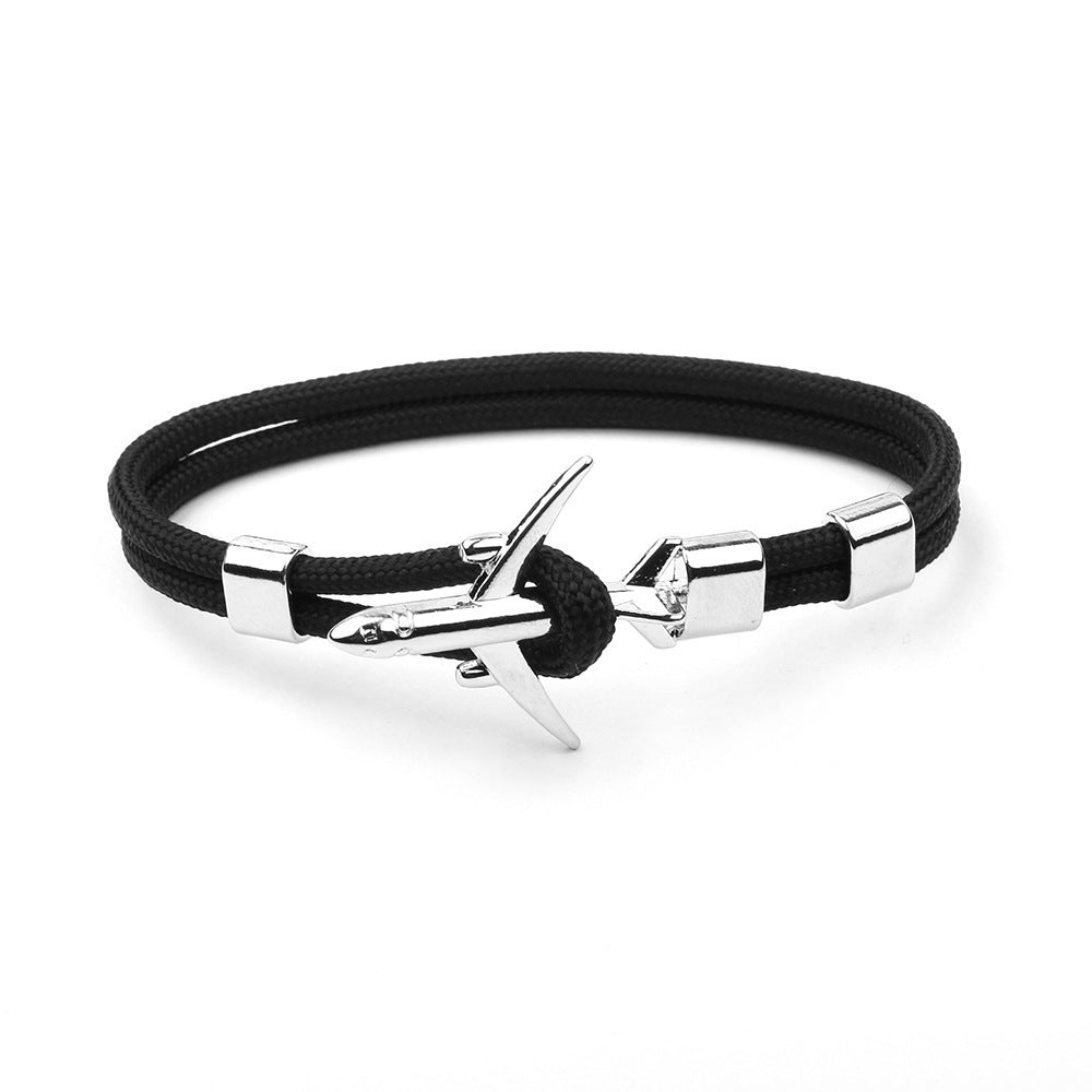 Modern Fashion Airplane Anchor Bracelets Men Charm Rope Chain Paracord Bracelet Women Male Air Force Style Wrap Metal Sport Hook Gift