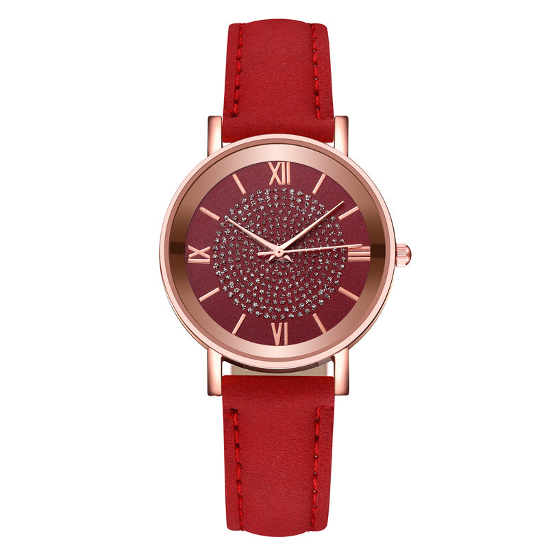Womens Watches Bracelet Set Starry Sky Ladies Watch Casual Leather Student Quartz Wristwatch Luxury Fashion Minimalist Leather Strap Dress Analogue Quartz Round Elegant Watch