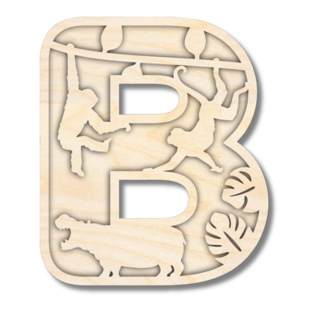 Unfinished Wood Layered Themed Letters | Jungle Animals | A-Z | 2 Piece | up to 24"