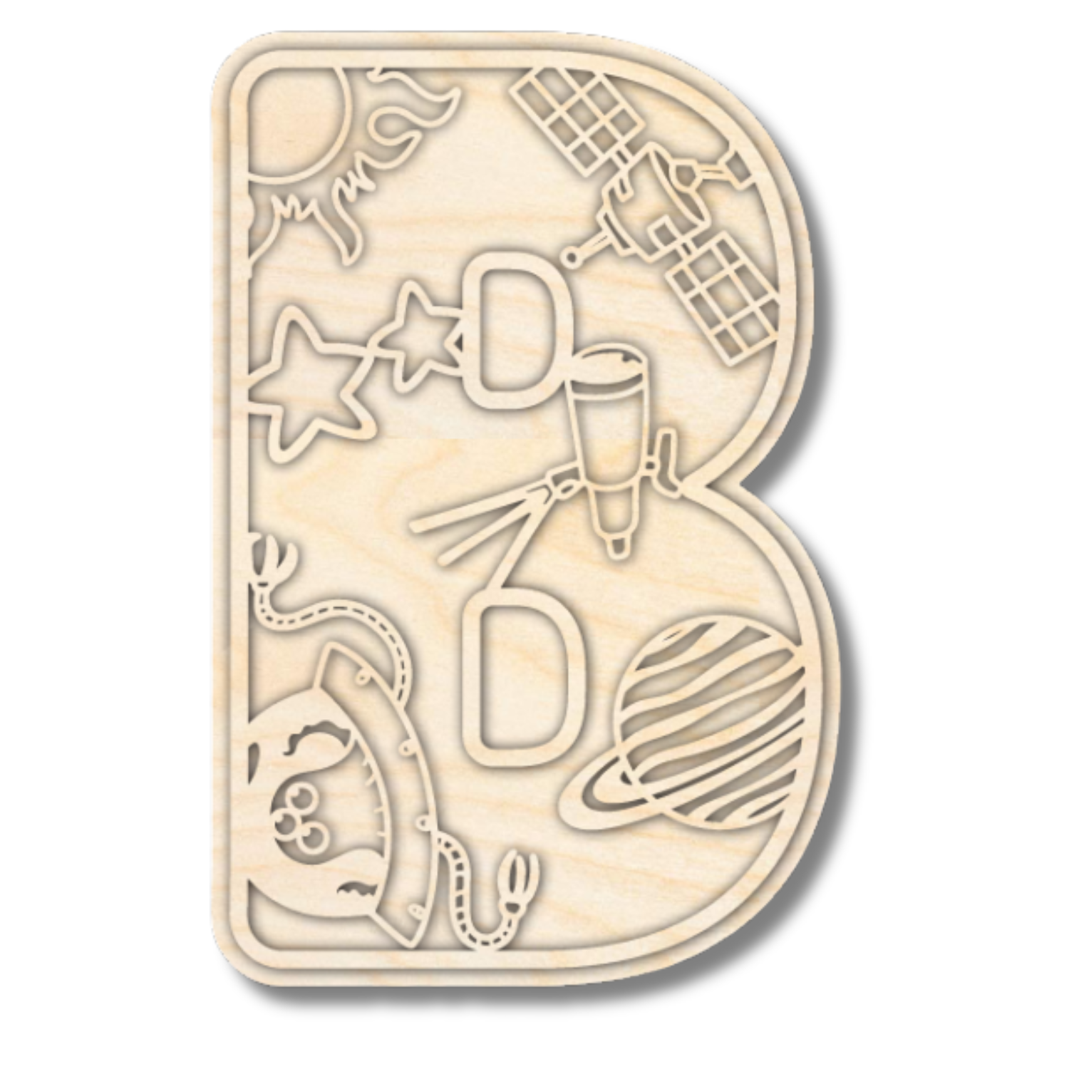 Unfinished Wood Layered Themed Letters | Space | A-Z | 2 Piece | up to 24"