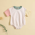 Baby Solid Color Stitching Romper Short Sleeve