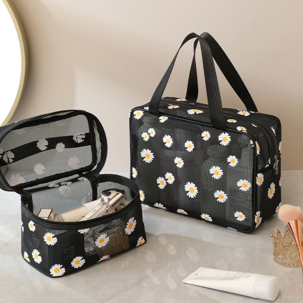 Mesh Cosmetic Bag, Small Daisy Beach Wash Bag, Travel Women's Simple Storage Bag, Go Out Portable Mesh Shower Tote Bag,